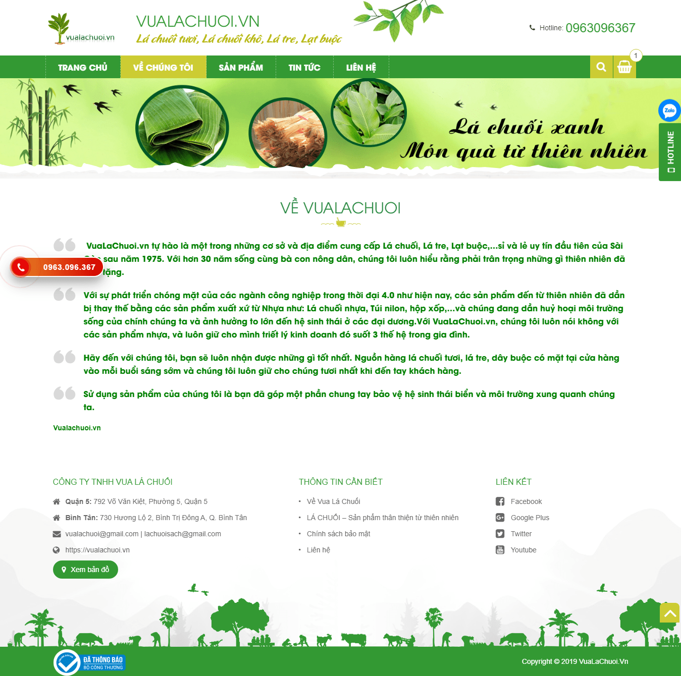 Mẫu website trưng bày sản phẩm – Vua Lá Chuối