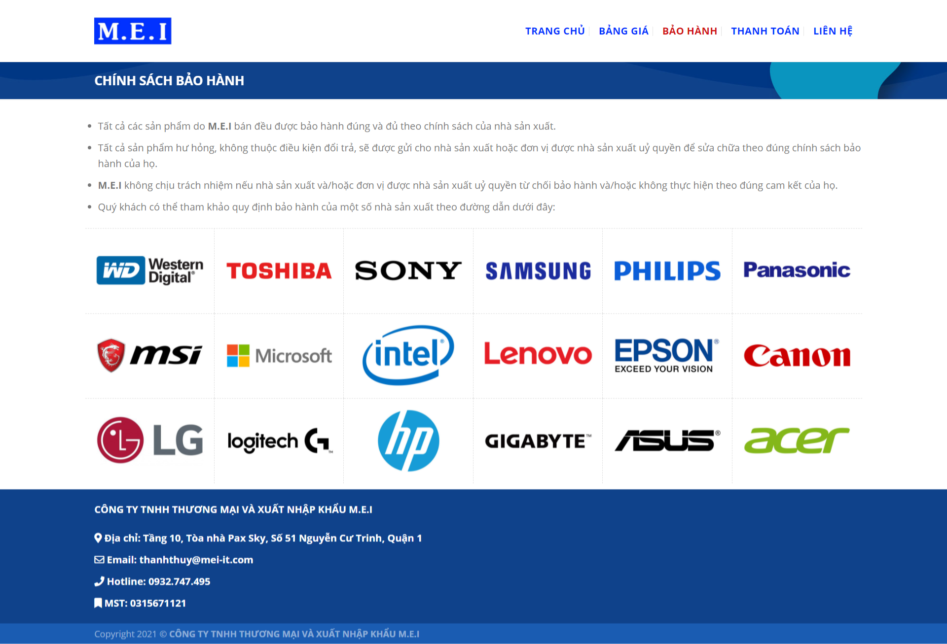 Mẫu website miễn phí cho công ty công nghệ – MEI