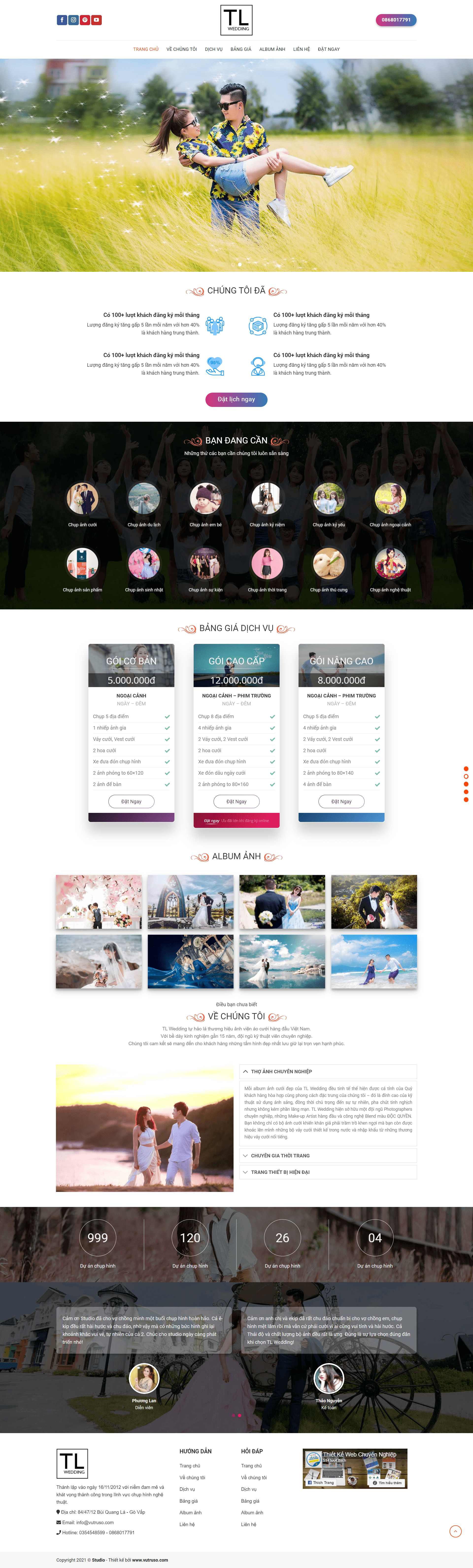Mẫu website chụp ảnh studio chuyên nghiệp – TL Wedding
