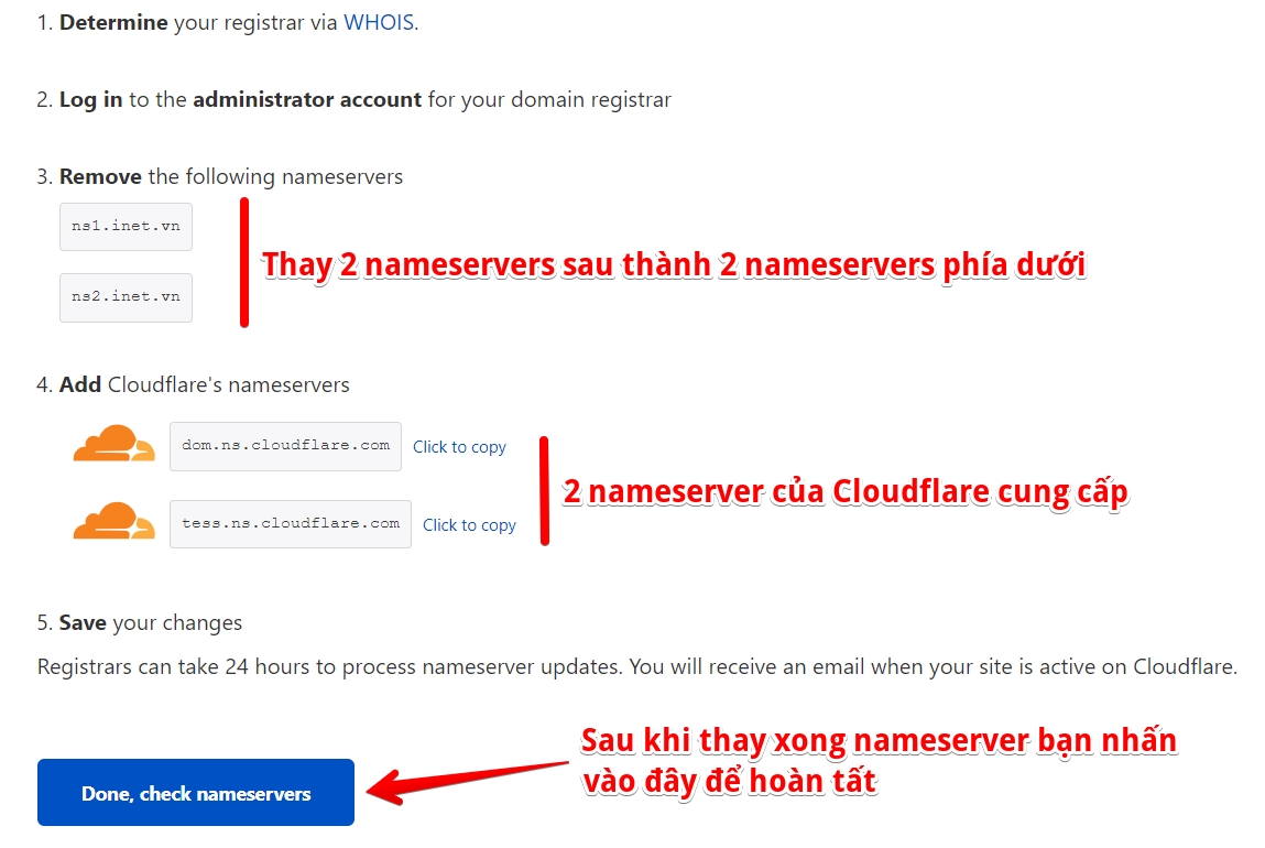 thay đổi nameserver trên cloudflare