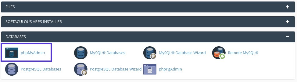 databases phpmyadmin