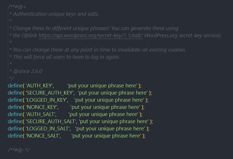 unique keys and salts wordpress