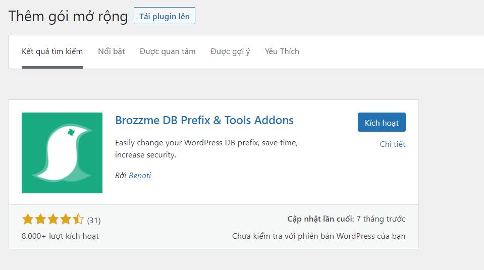 kích hoạt brozzme db prefix & tools addons