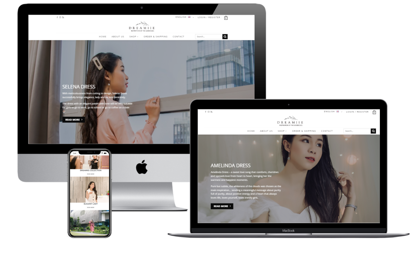 Mẫu website đa ngôn ngữ đơn giản về shop thời trang – Dreamiie