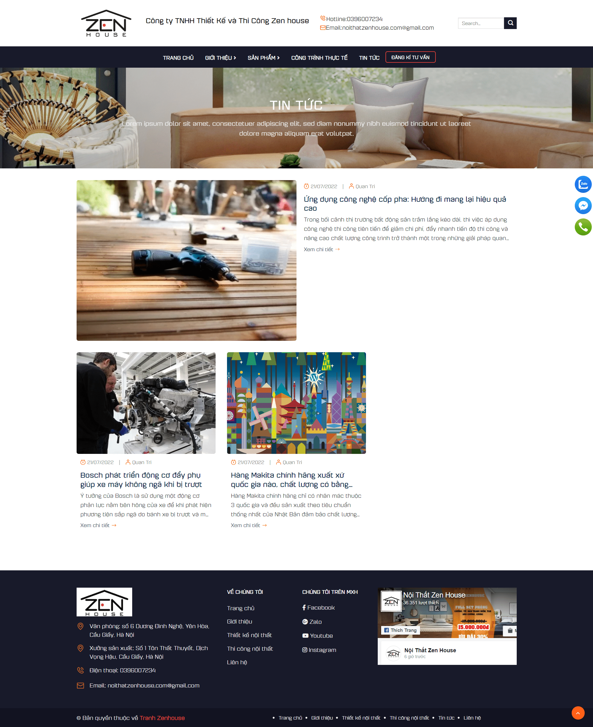 Mẫu web nội thất ZEN – giao diện web trưng bày nội thất