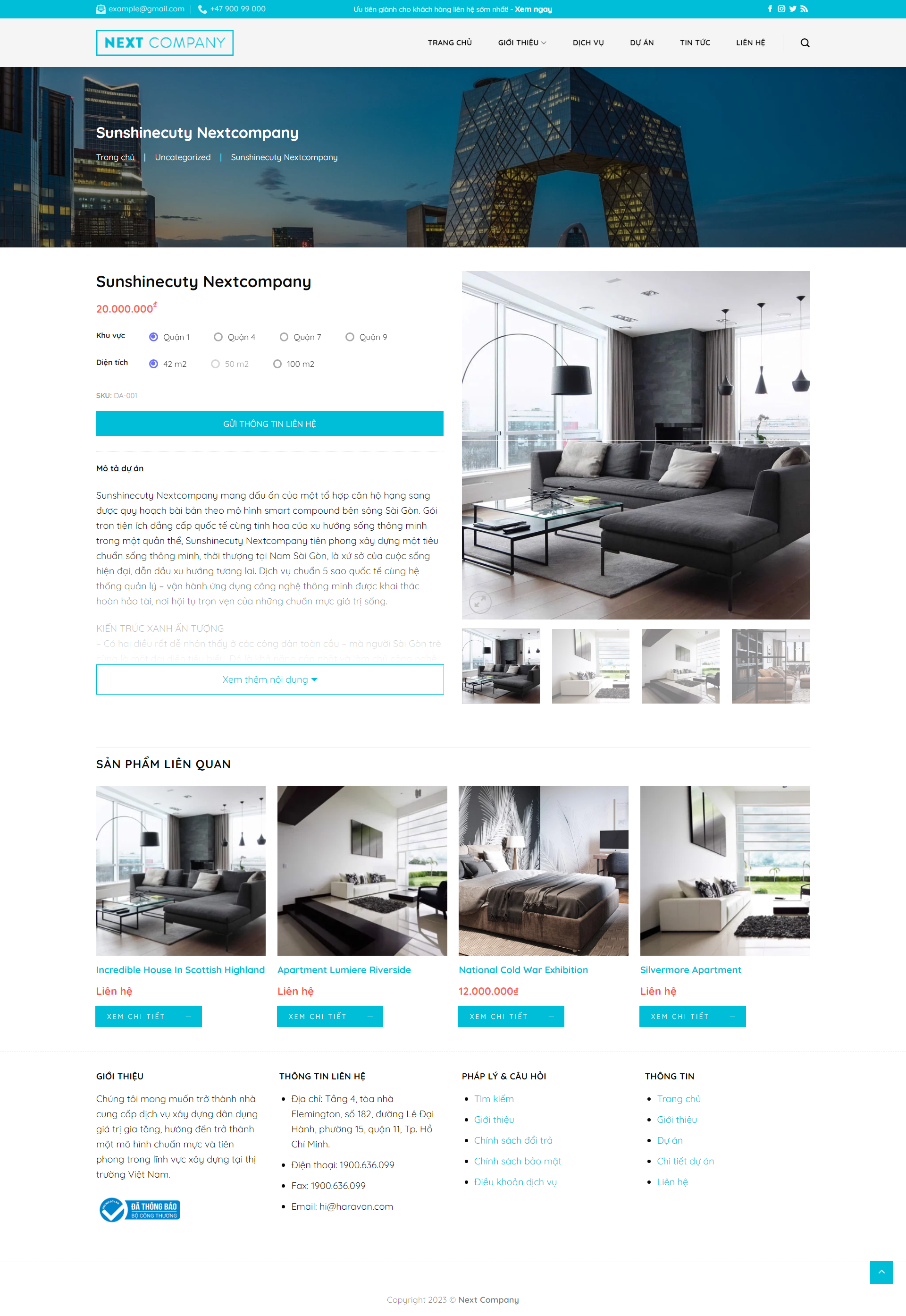 Mẫu giao diện website cho thuê căn hộ Next company