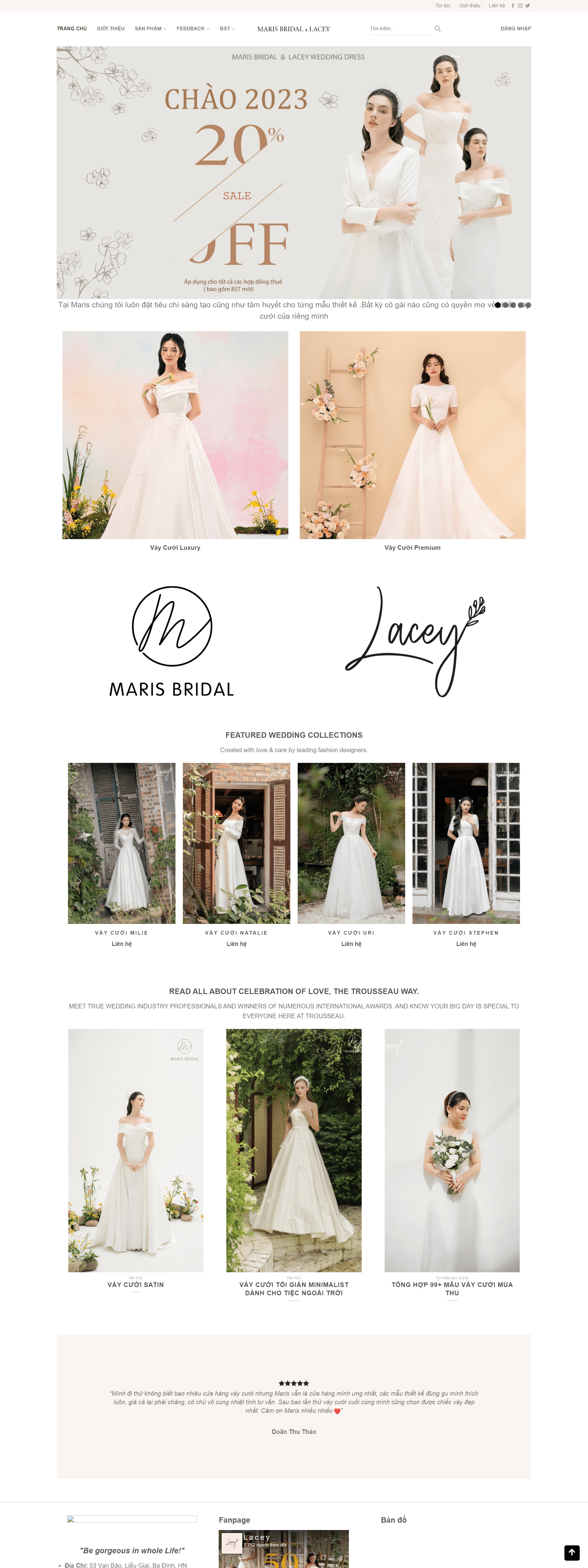 mẫu website show sản phẩm váy cưới marisbridal