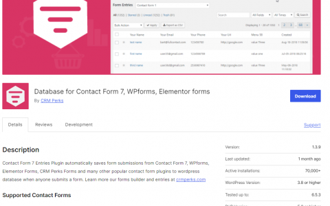 Plugin giúp lưu dữ liệu Contact Form 7 vào Database