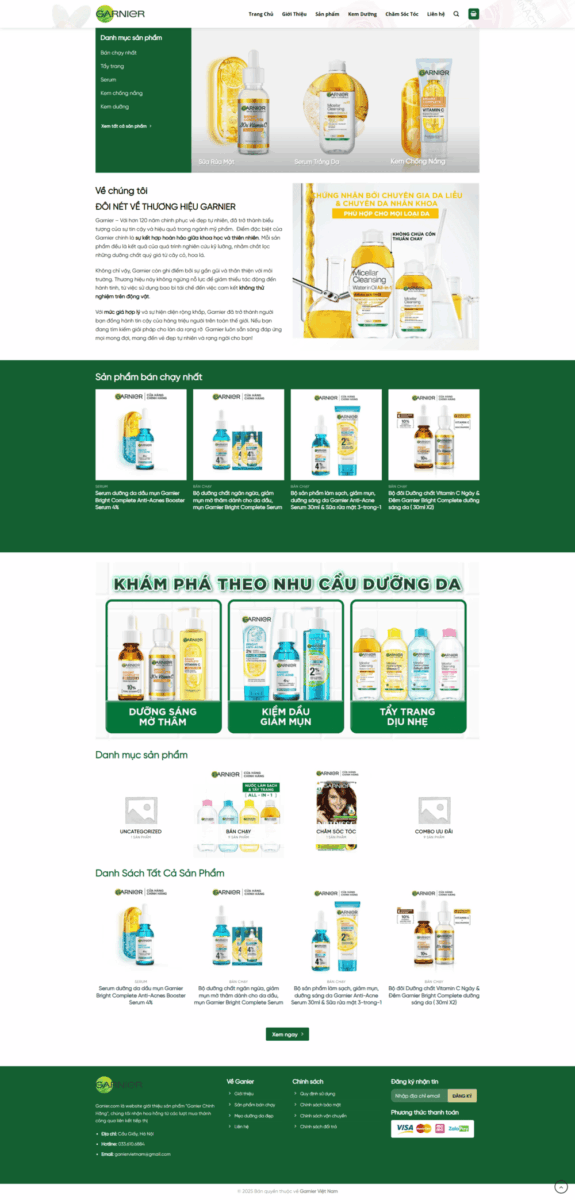 Mẫu website kem dưỡng Garnier