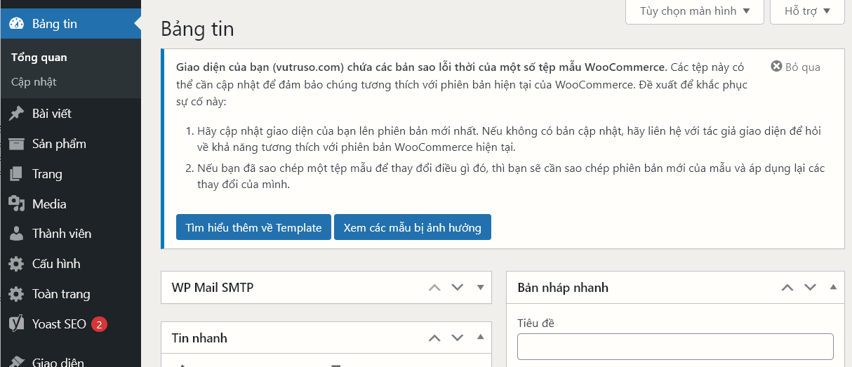 Thông báo template WooCommerce lỗi thời